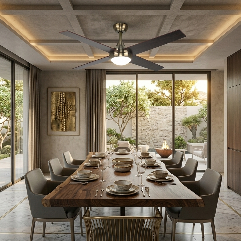 TENERIFE Leather LED Ceiling Fan | Nickel