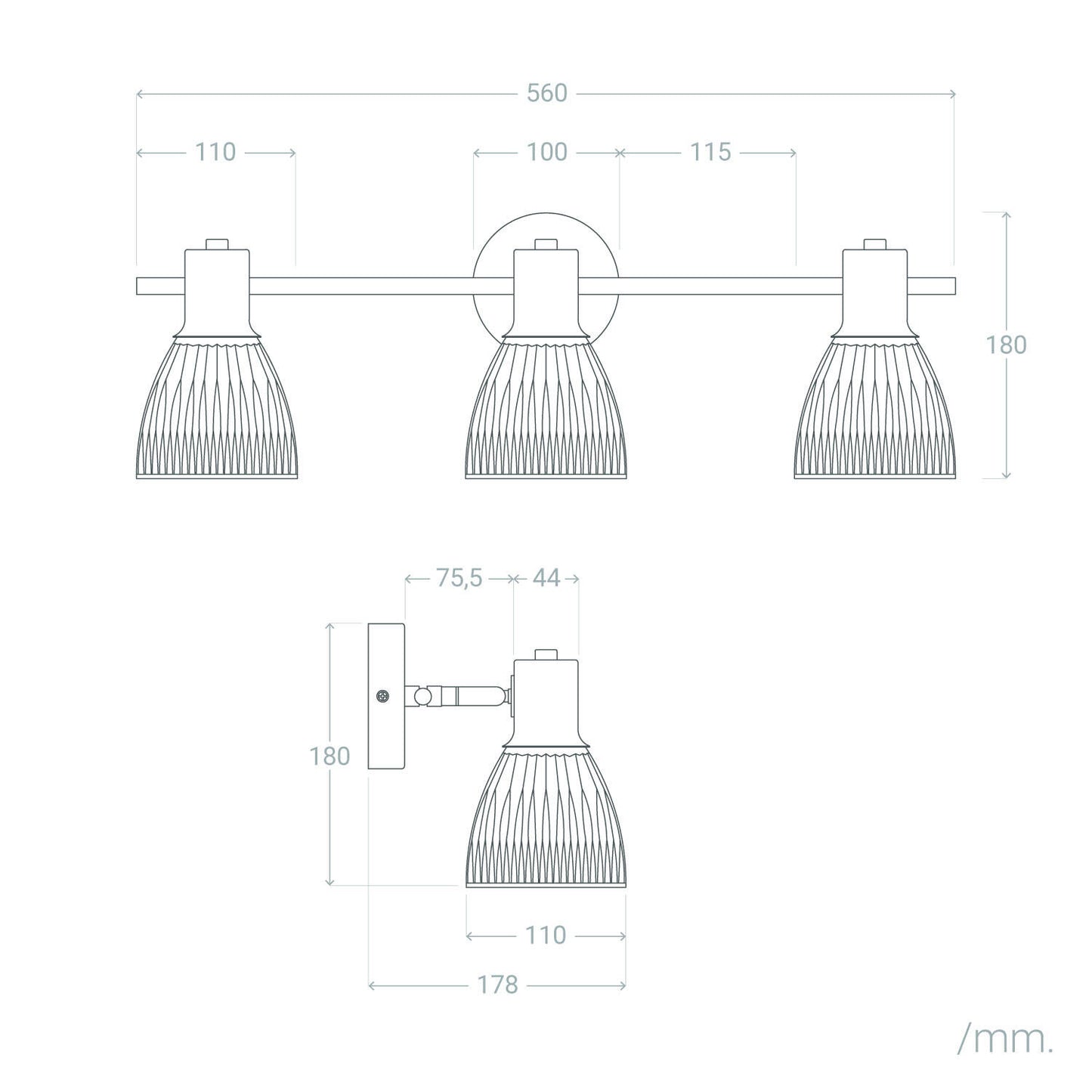 Aplique de Pared Metal y Cristal Aron 3 Focos