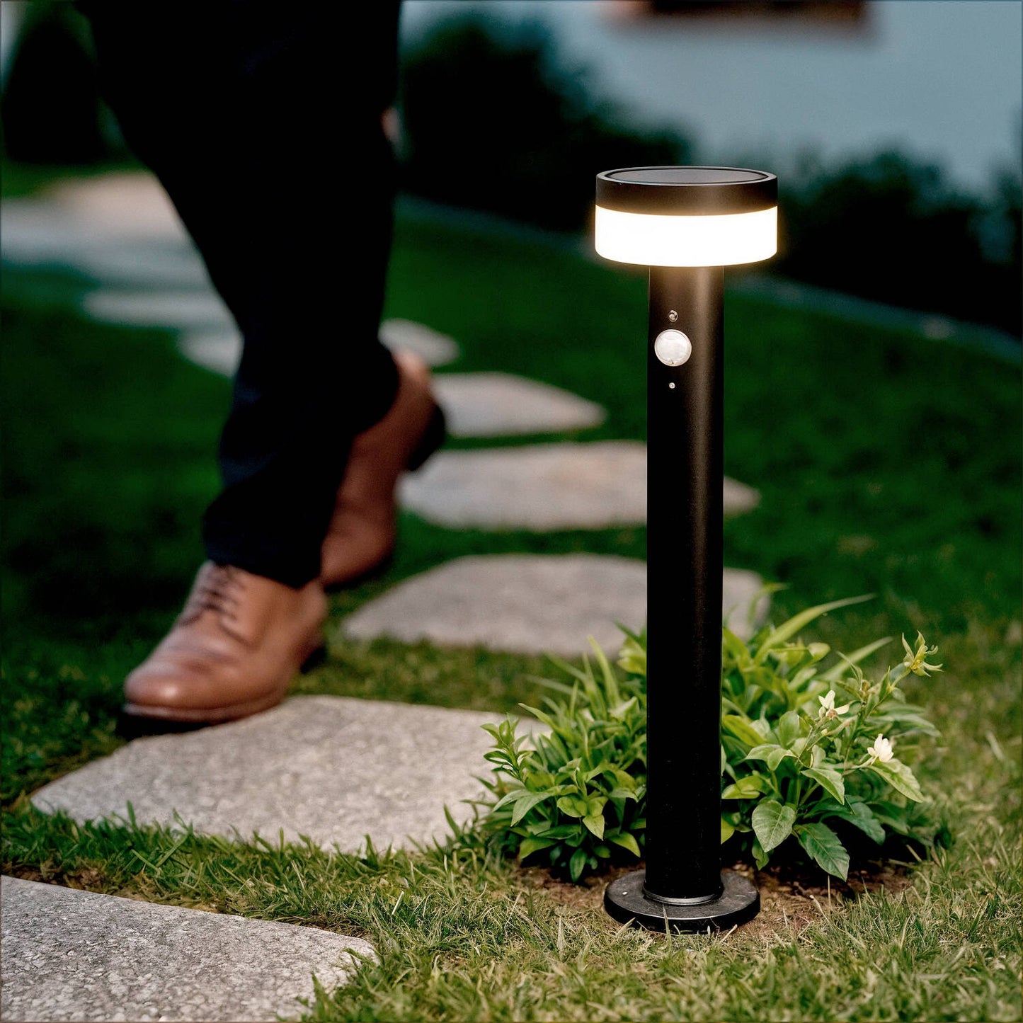 Baliza de Pie Exterior Solar LED 1,5W 50cm Acero Inoxidable con Sensor de Movimiento Ashier