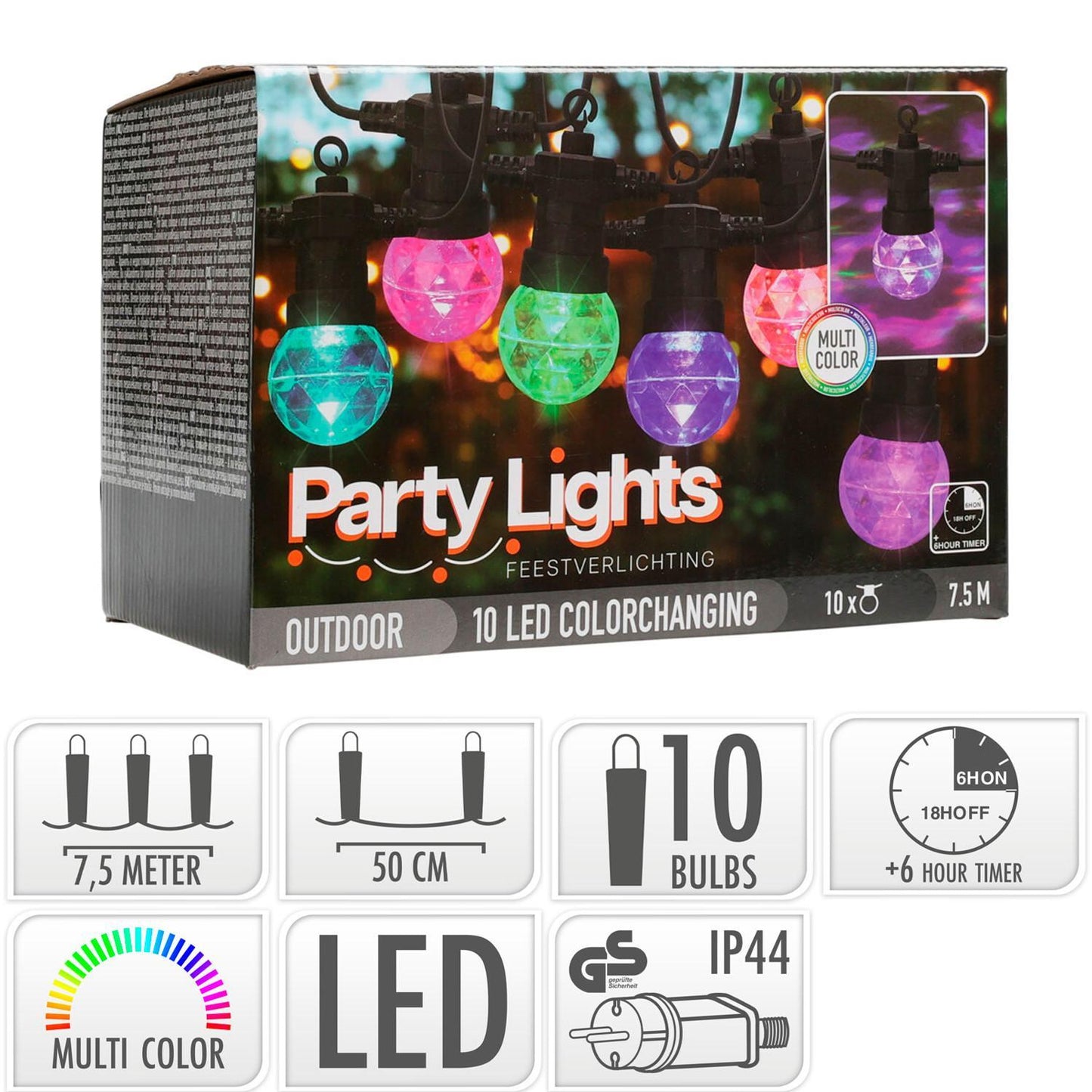 Guirnalda Exterior LED RGB de 10 Bombillas Alec 7.5m