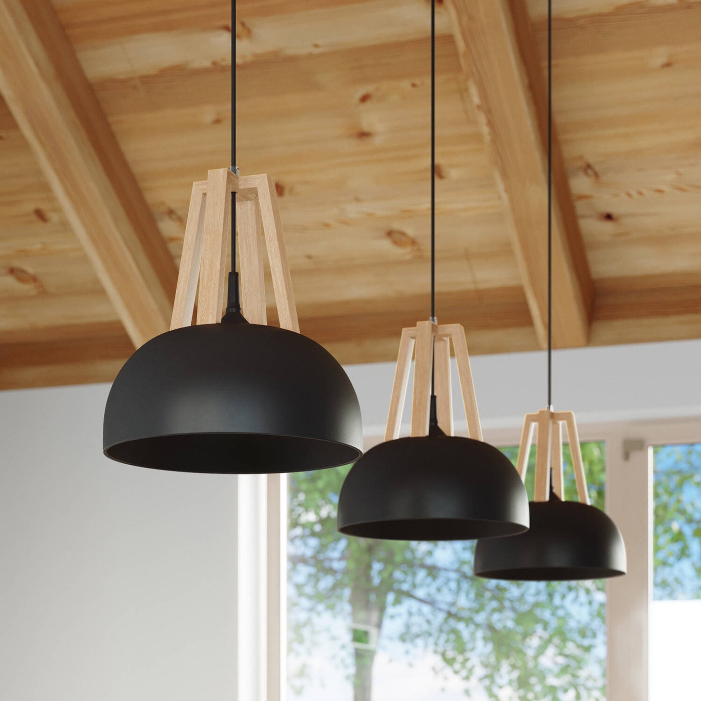 Lámpara Colgante Casco Madera Natural SOLLUX