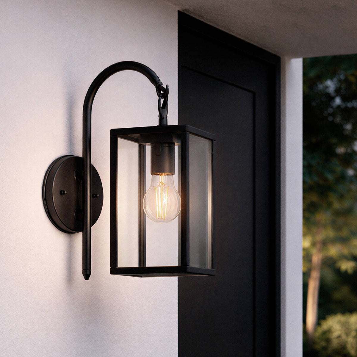 Lámpara de Pared Exterior de Aluminio y Cristal Brazo Superior Atrium Negro
