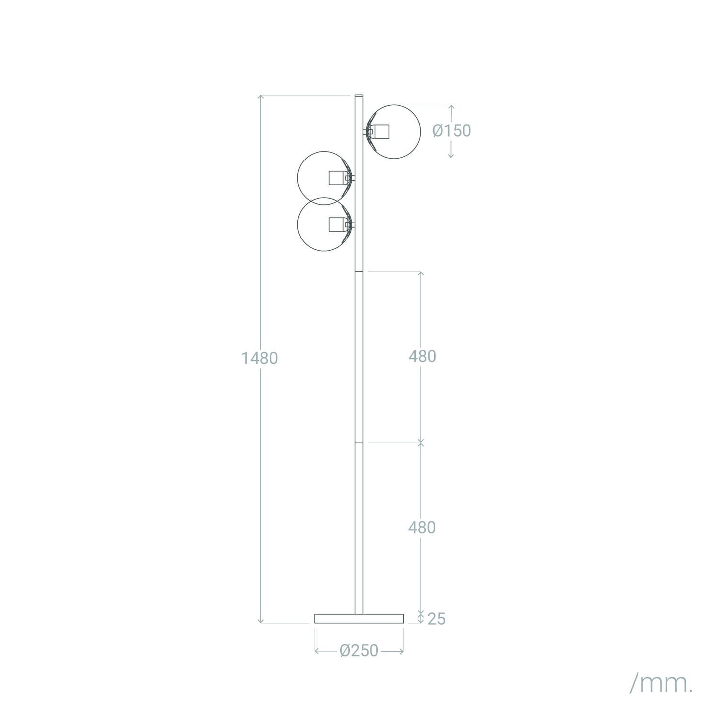 Lámpara de Pie Metal y Cristal Moonlight Brass Round 3 Focos