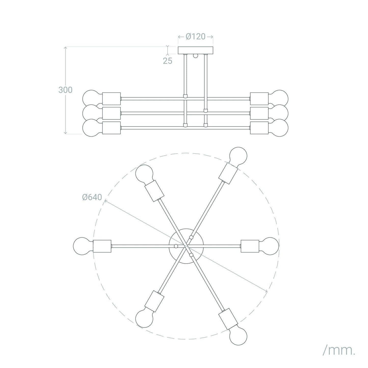 Lámpara de Techo Metal 6 Focos Fimbo