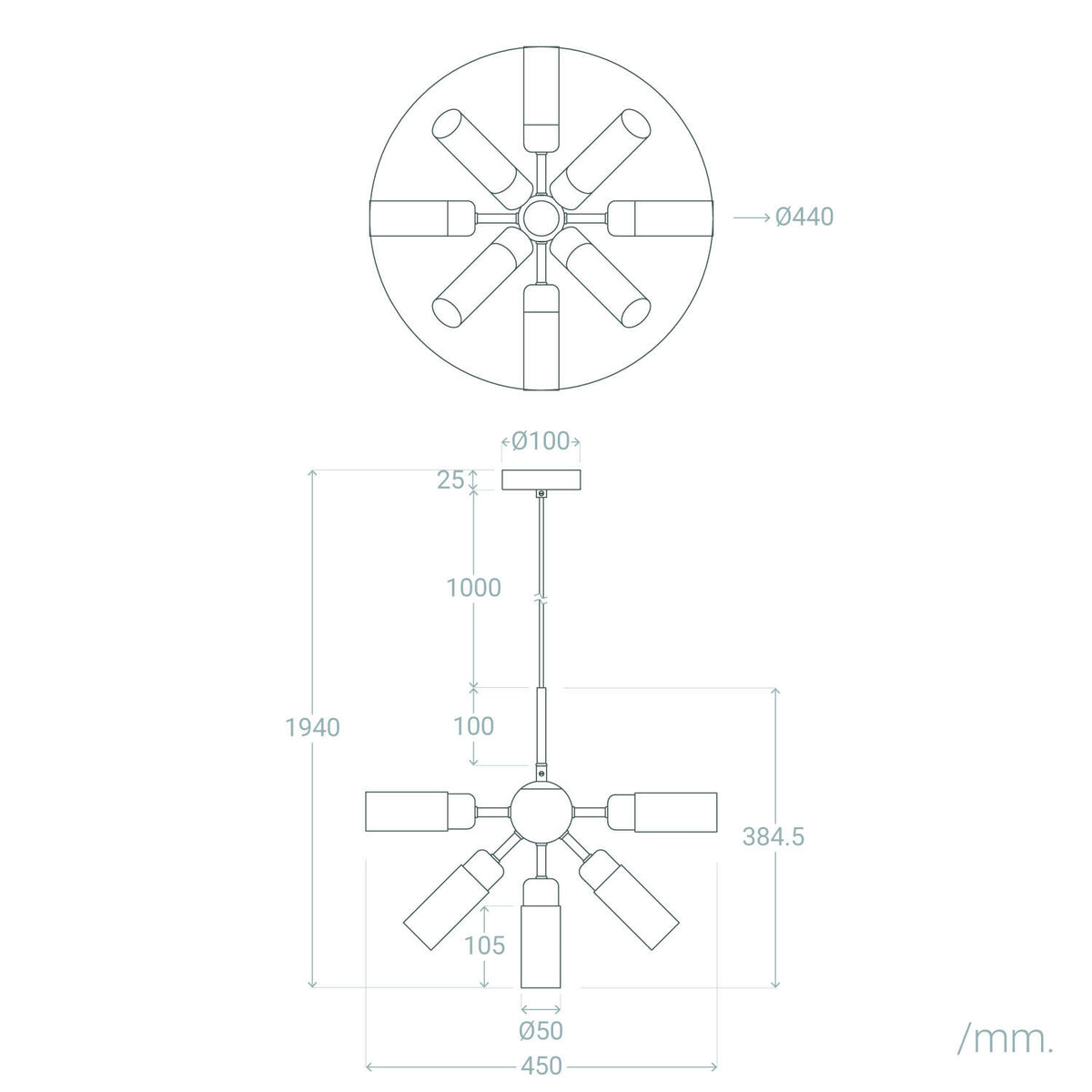 Lámpara de Techo Metal y Cristal 10 Focos Iraide