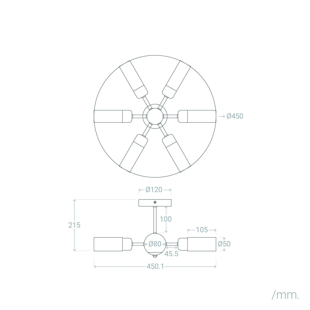 Lámpara de Techo Metal y Cristal 6 Focos Iraide