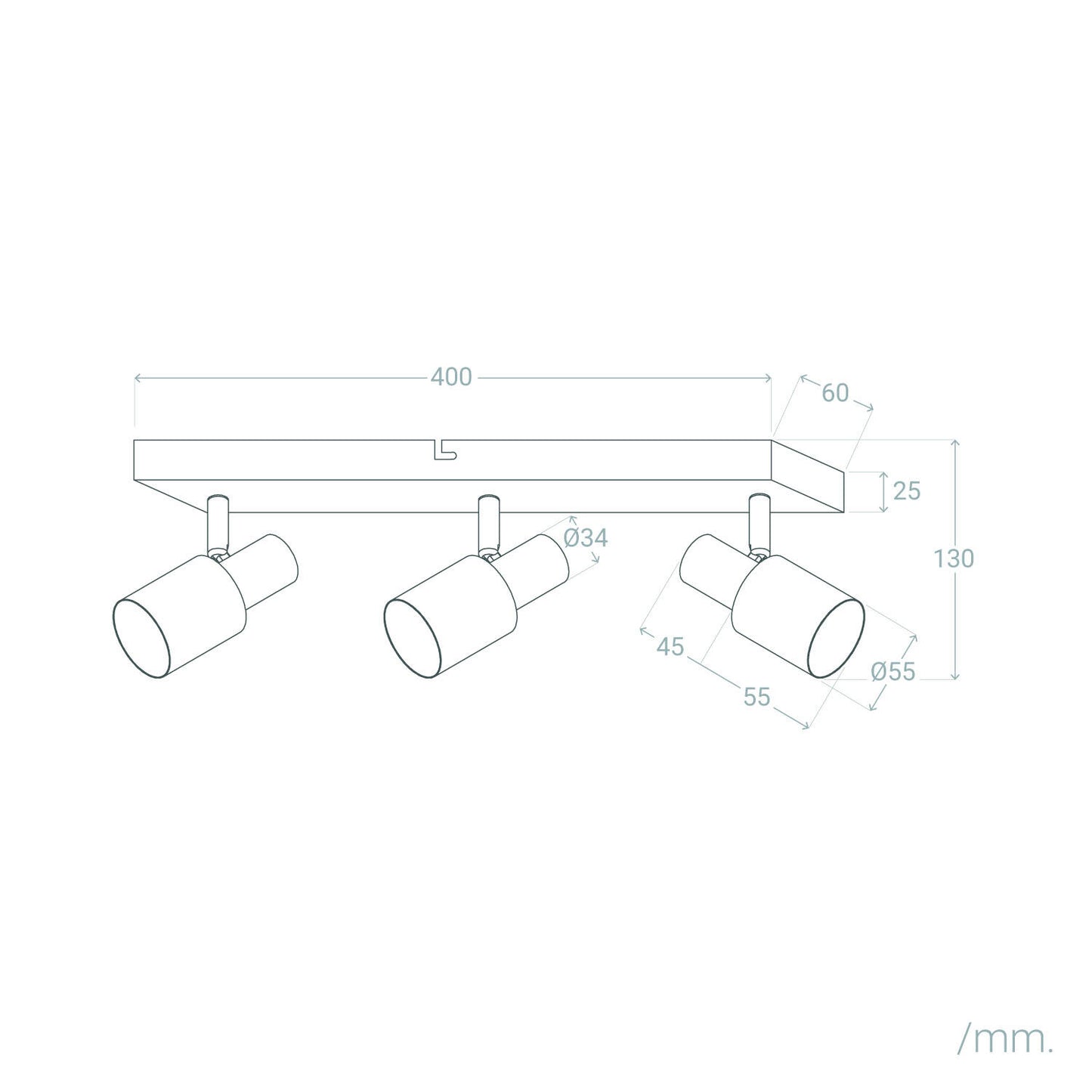 Lámpara de Techo Orientable Metal 3 Focos Ciro Black Rose Large