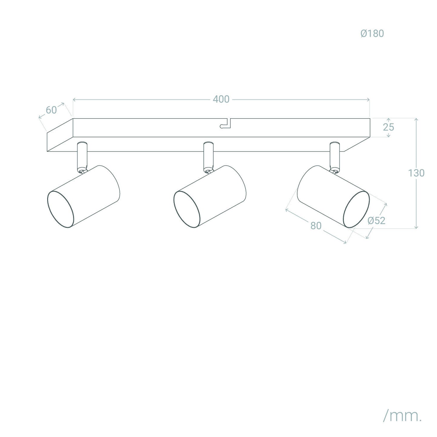 Lámpara de Techo Orientable Metal 3 Focos Wuedy