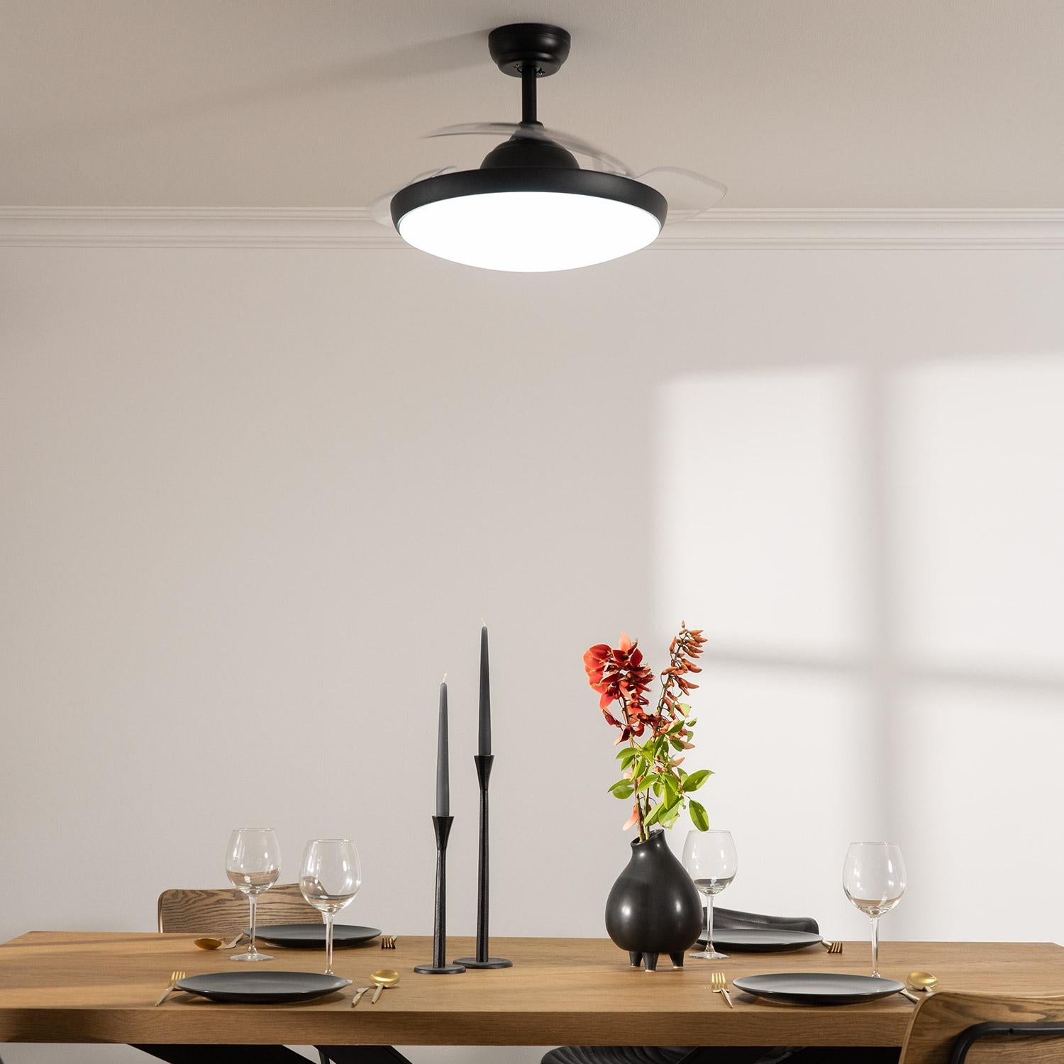 Ventilador de Techo Retráctil Silencioso Kourak Negro 106cm Motor DC