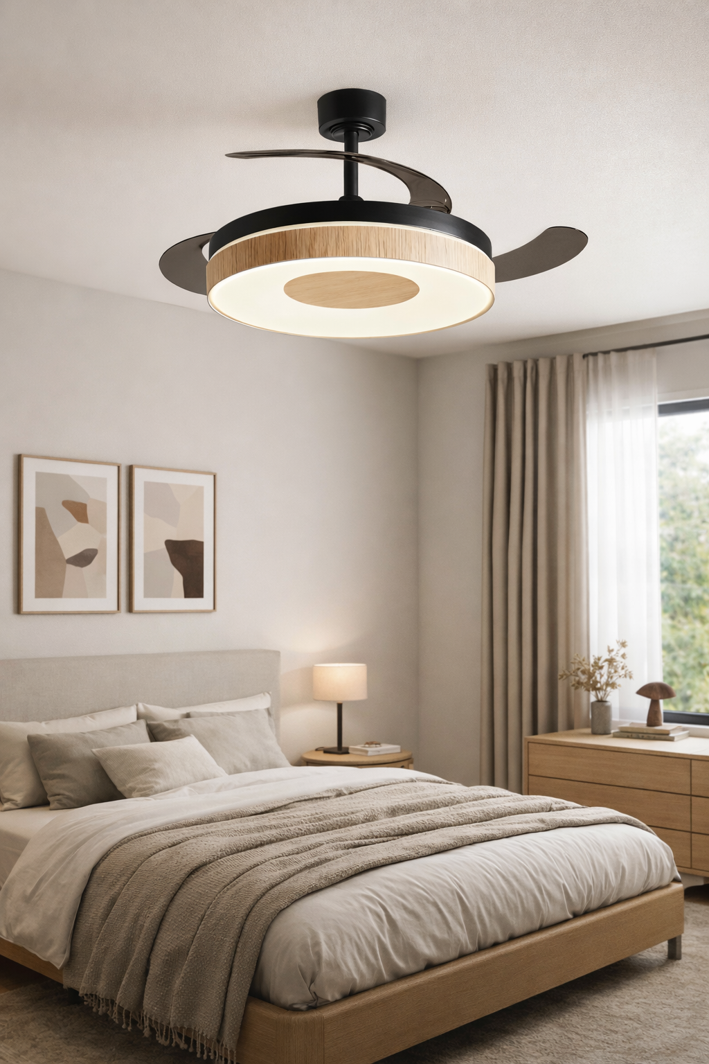 Ventilador de Techo LED DUNA Blanco/Madera | Negro/Madera Ø50cm