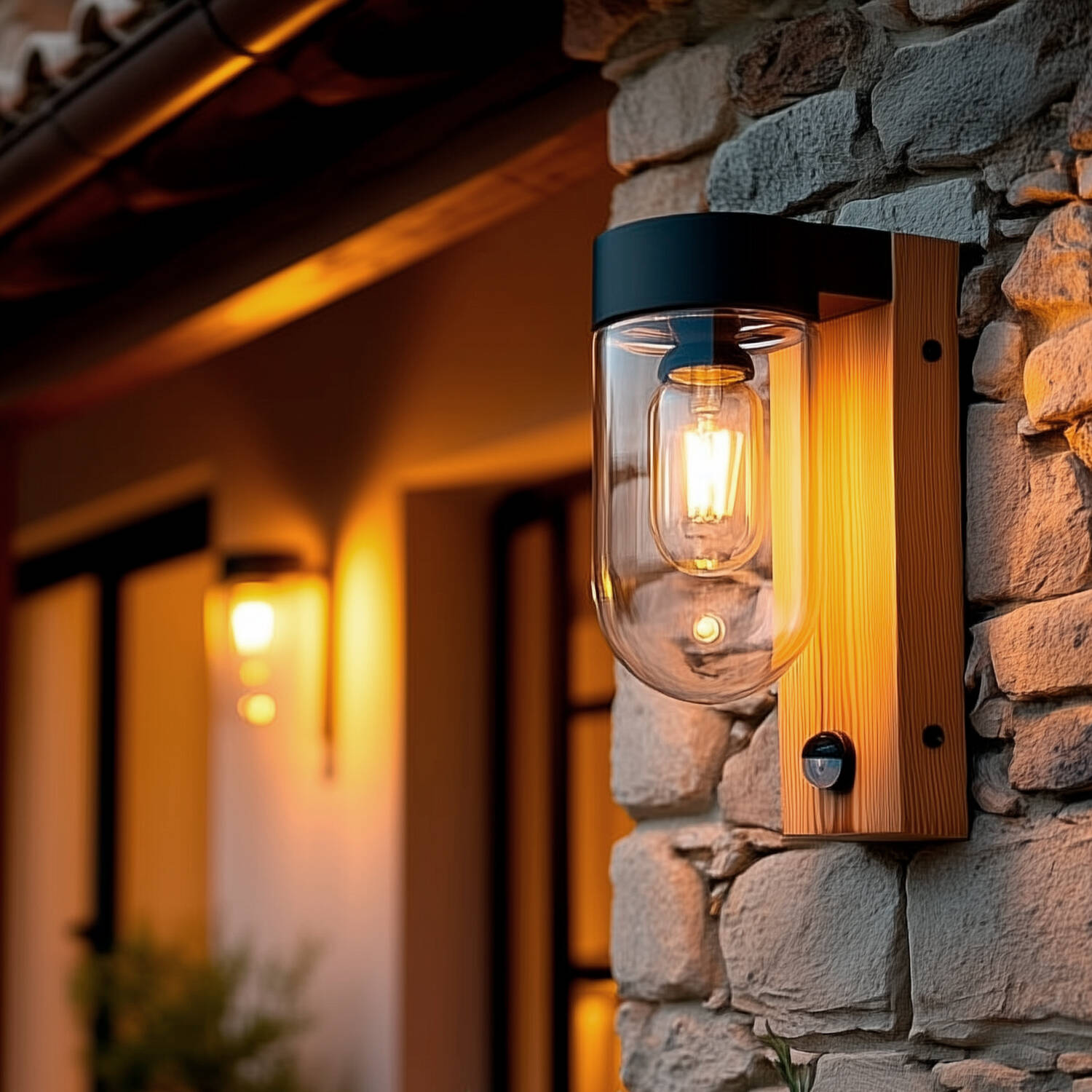 Aplique de Pared Exterior Acero Inoxidable y Cristal con Detector de Movimiento Sentinel