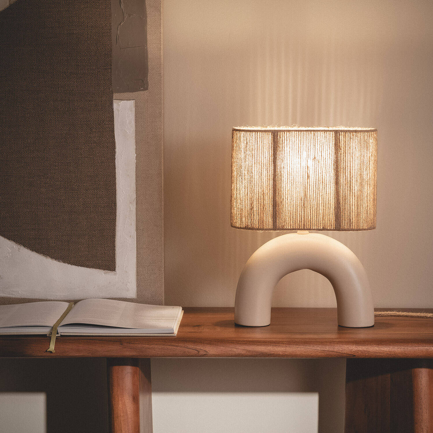 Lámpara de Mesa Cerámica y Cuerda Natural Callie