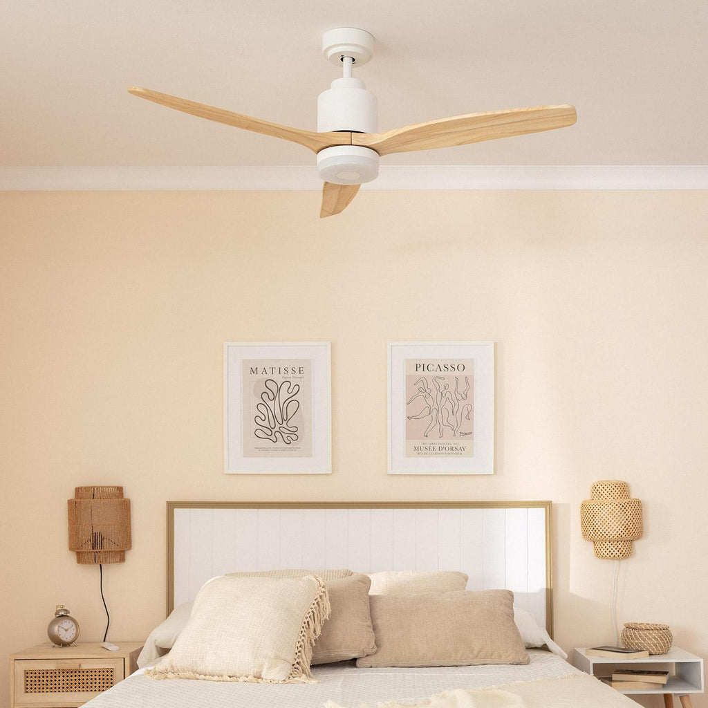 Ventilador de Techo Silencioso Mersin Blanco Madera 132cm Motor DC para Exterior