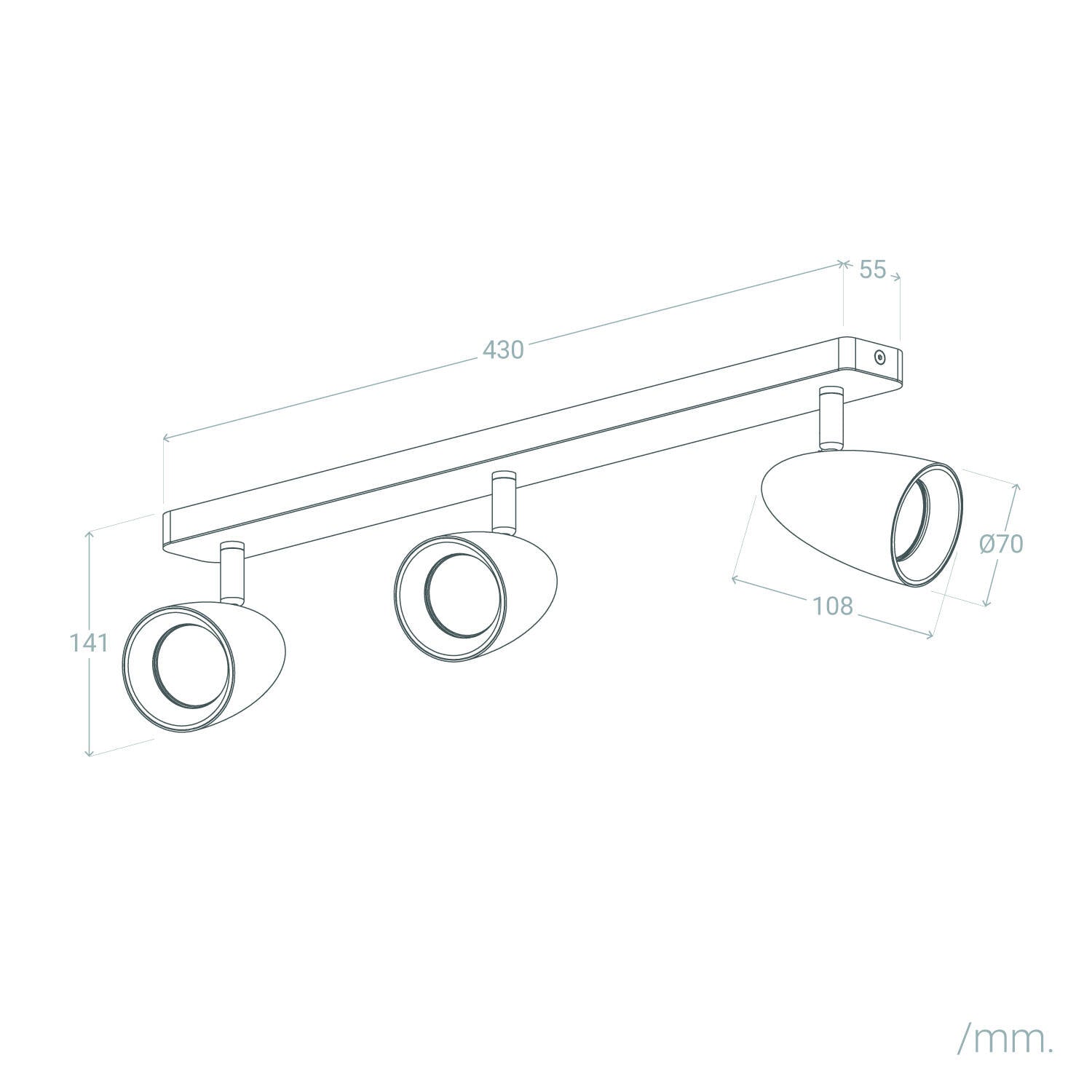 Aplique Aluminio Rectangular Adrien 3 Focos