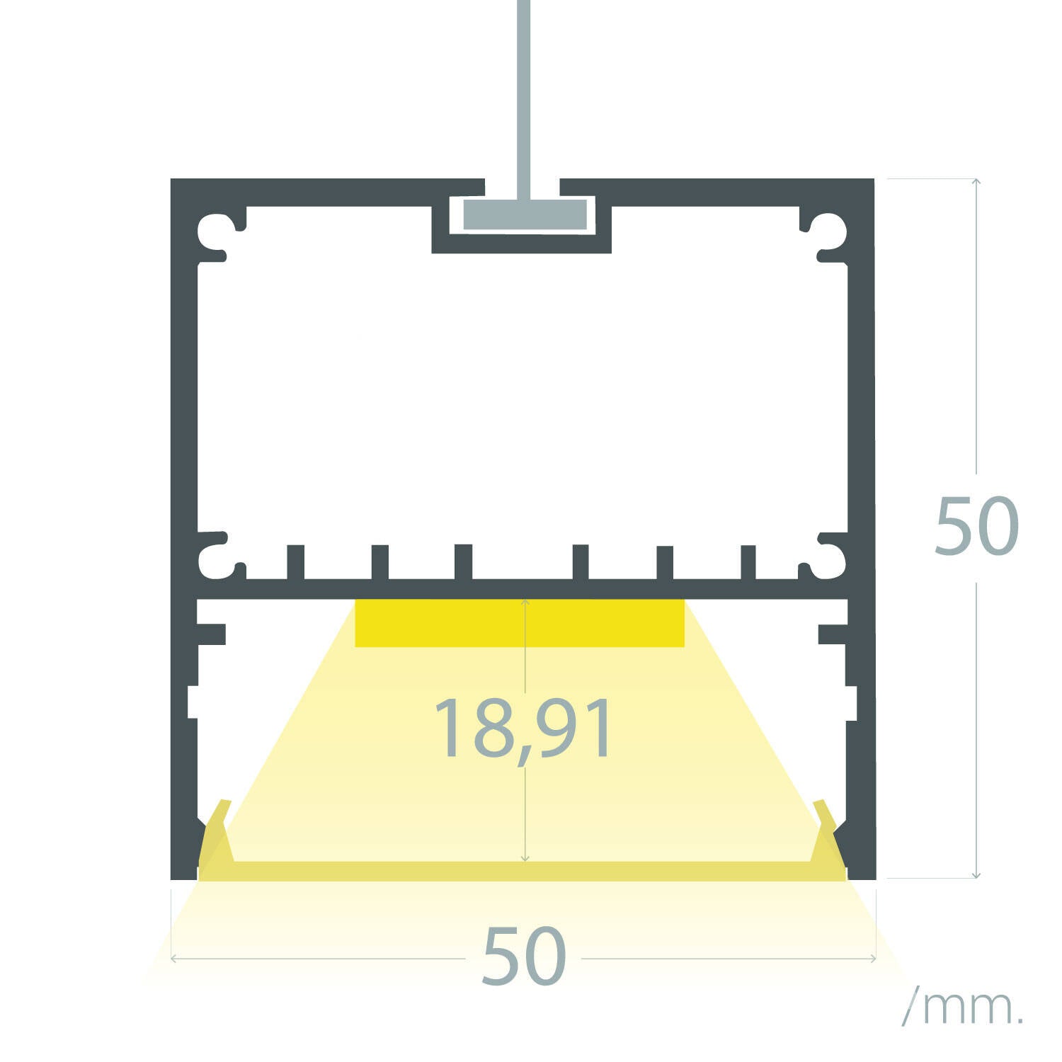 Perfil Aluminio Colgante XL para Tiras LED hasta 45 mm con Tapa Continua