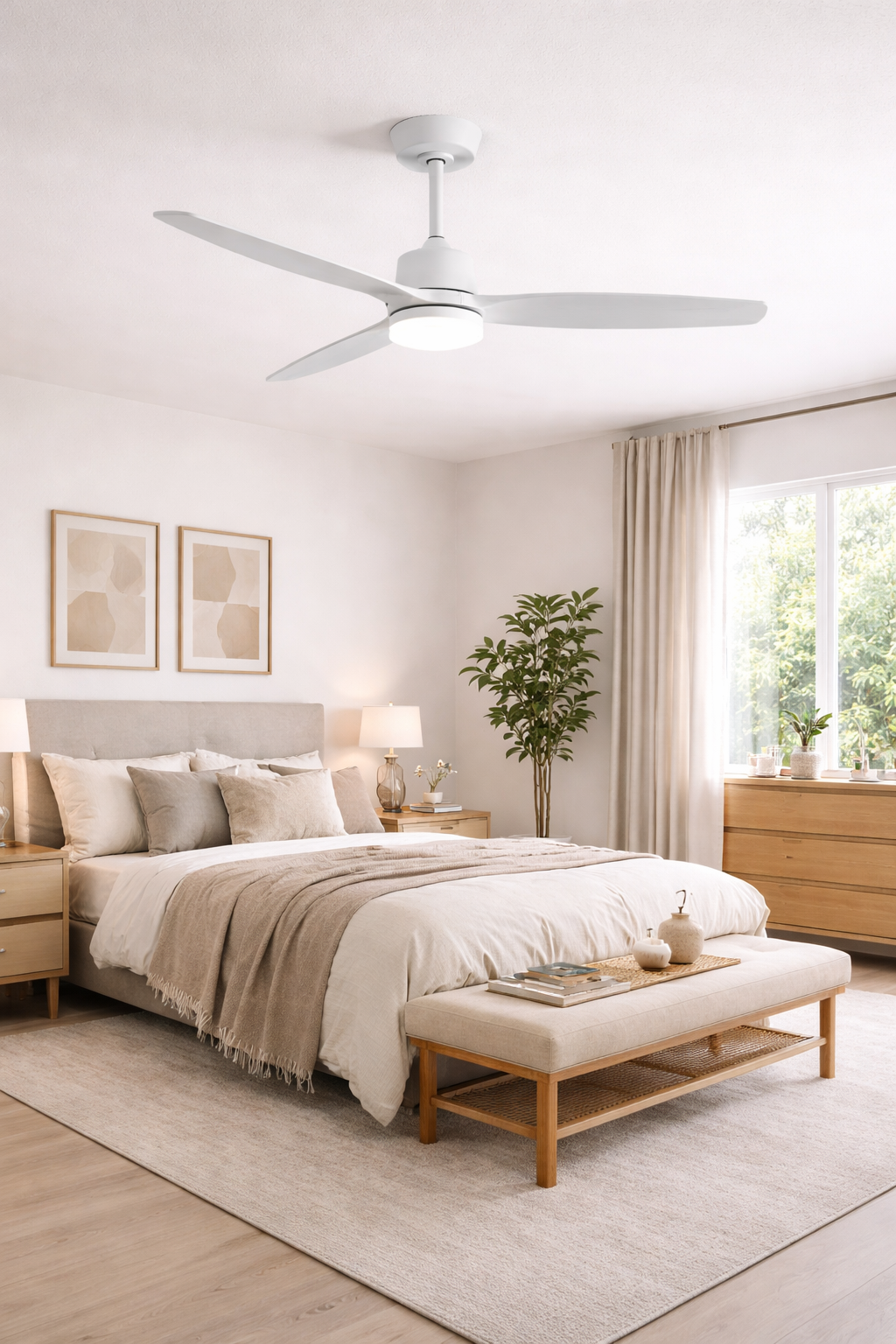 Ventilador de Techo LED MADEIRA Blanco | Blanco/Madera oscura | Negro/Madera natural | Cuero/Madera Ø132cm