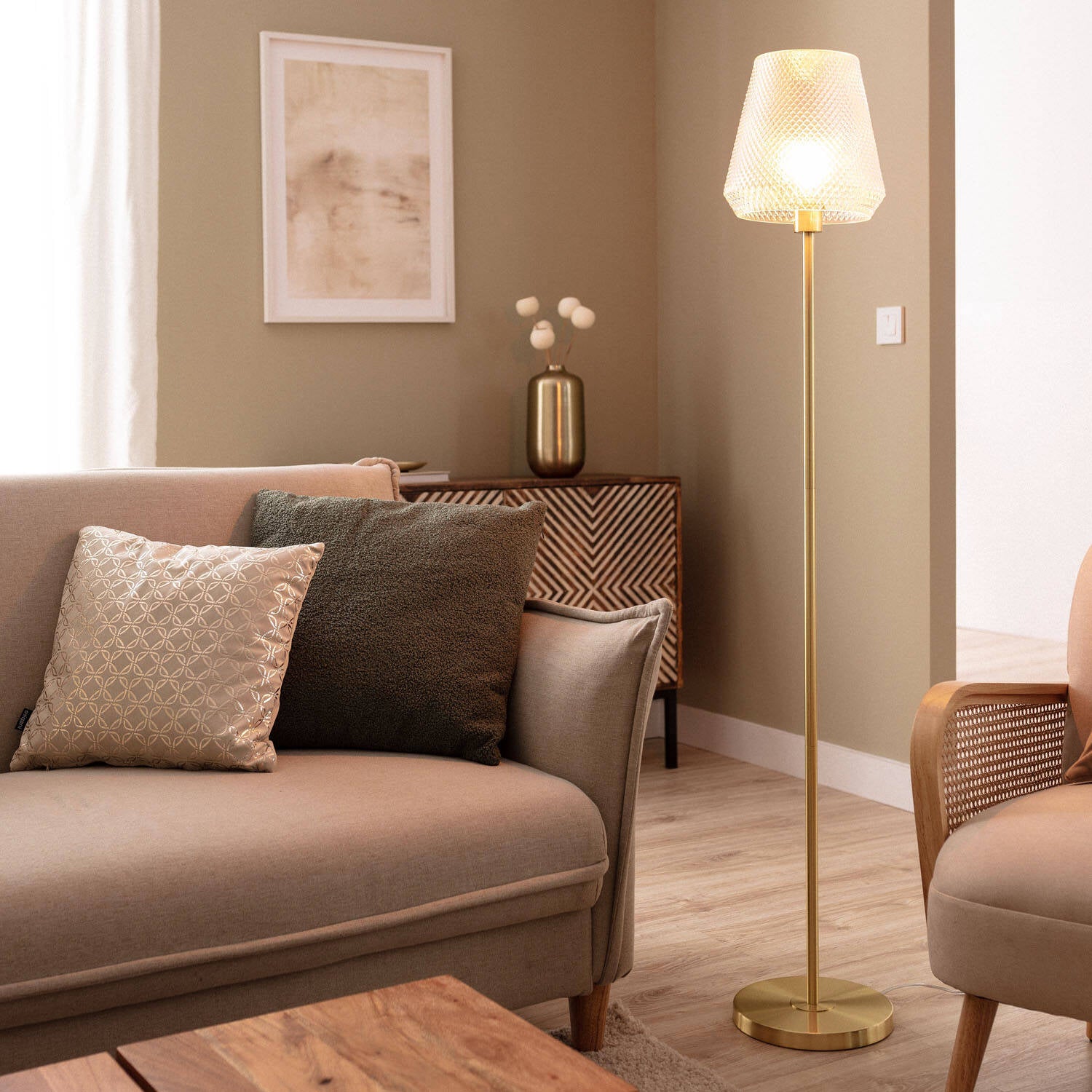 Lámpara de Pie Metal y Cristal Stiklu