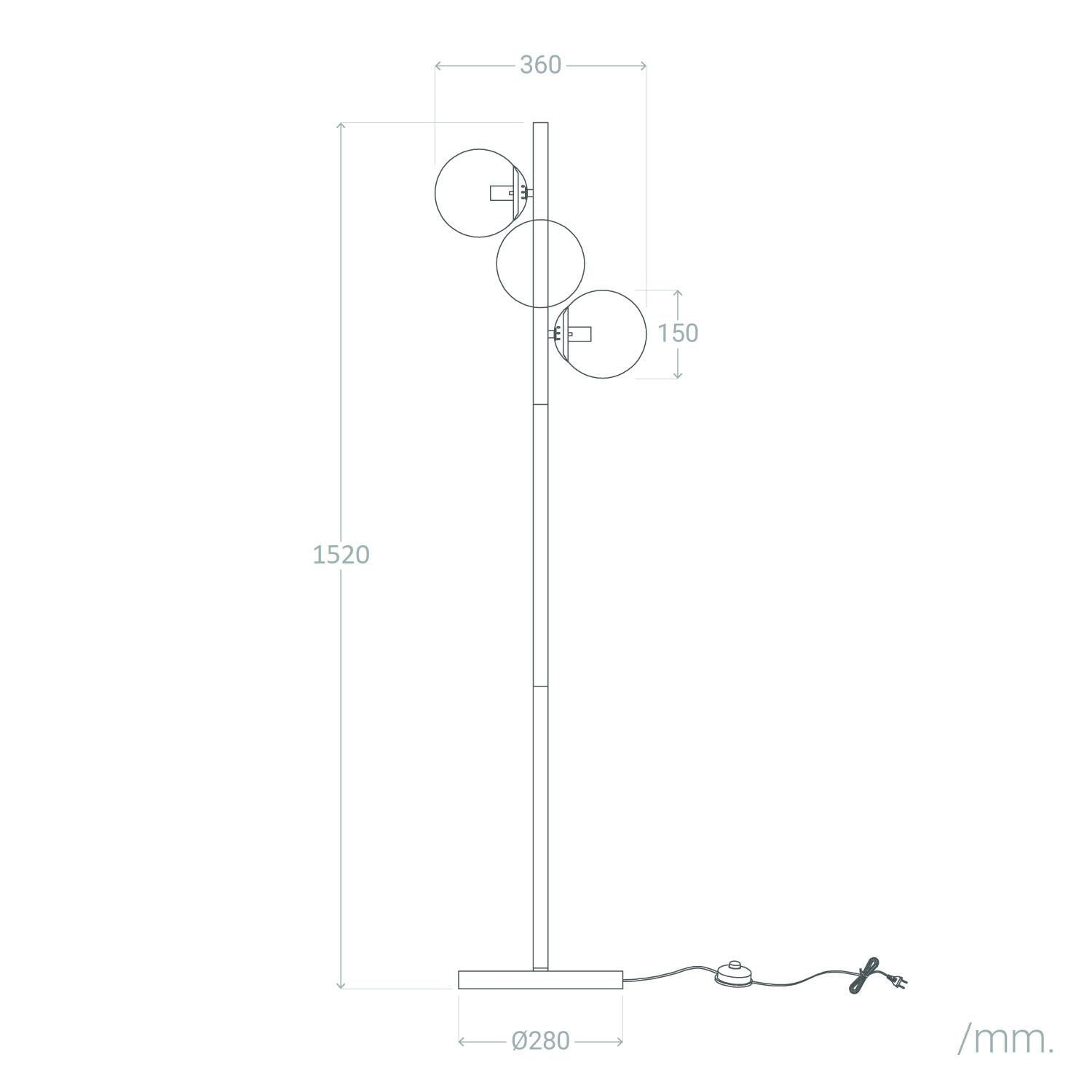 Lámpara de Pie Otos de Metal y Cristal 3 Focos