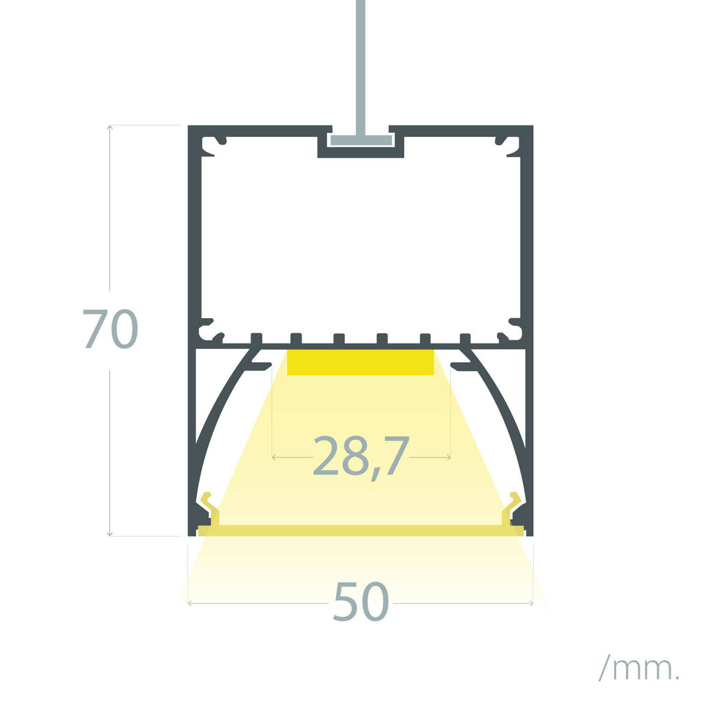 Perfil Aluminio Colgante para Tira LED hasta 22 mm con Tapa Continua
