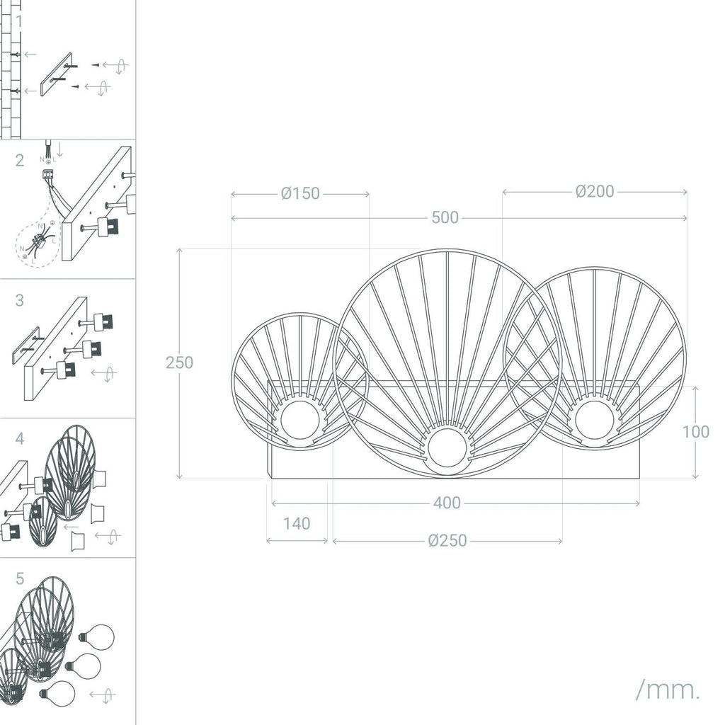 Aplique de Pared de Metal 3 Focos Kibanda Koto