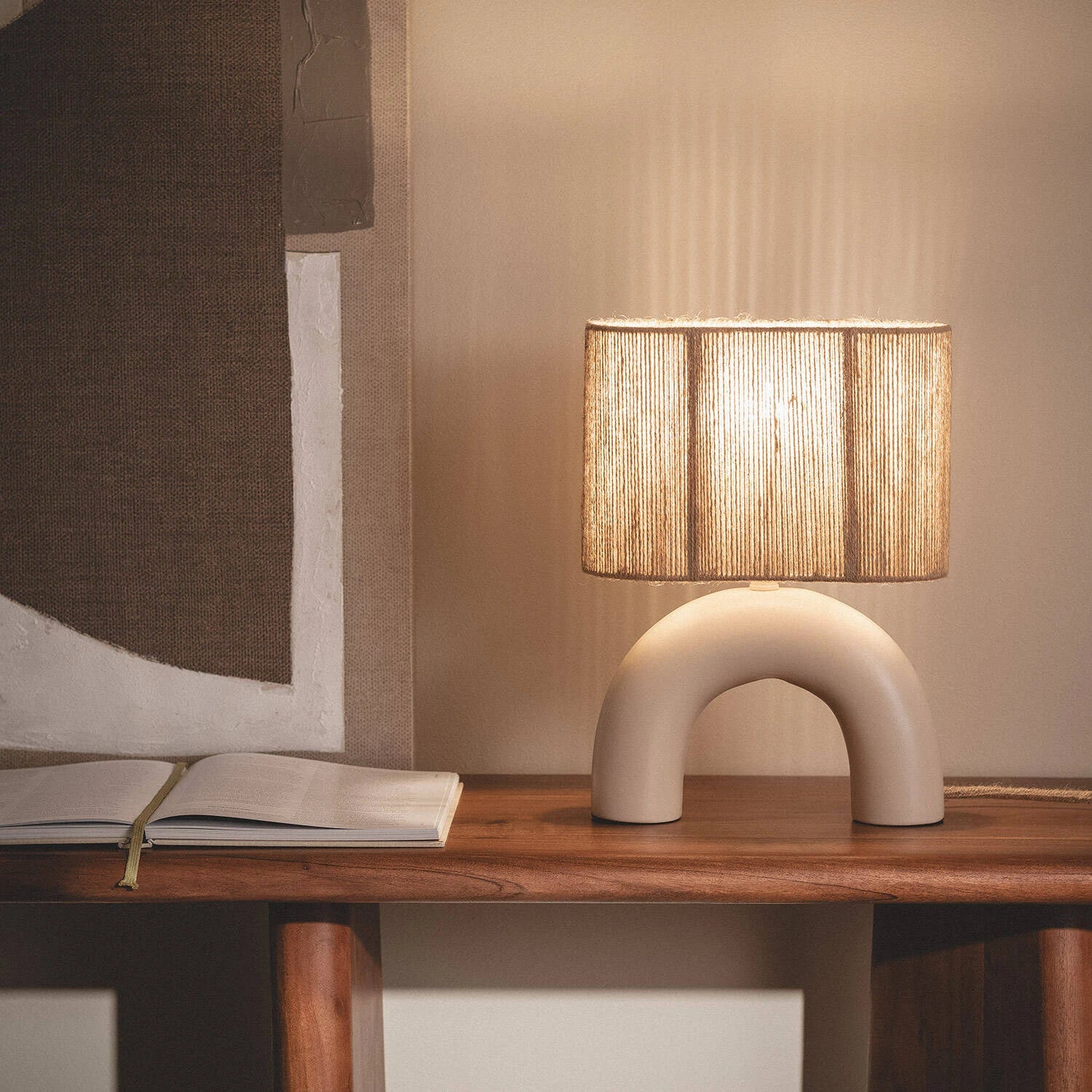 Lámpara de Mesa Cerámica y Cuerda Natural Callie