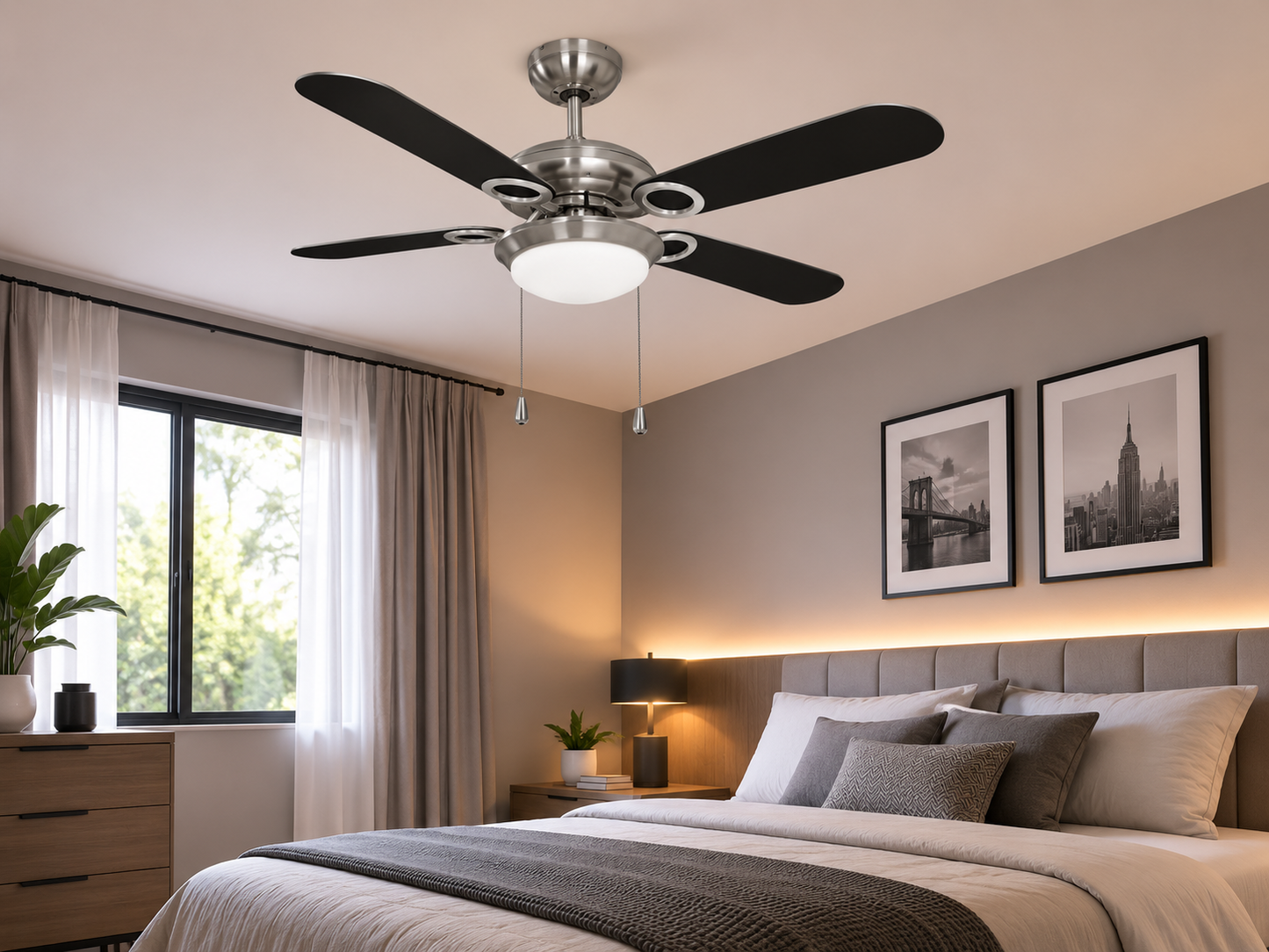 Ventilador de techo LONDON 132 cm – Negro Plata