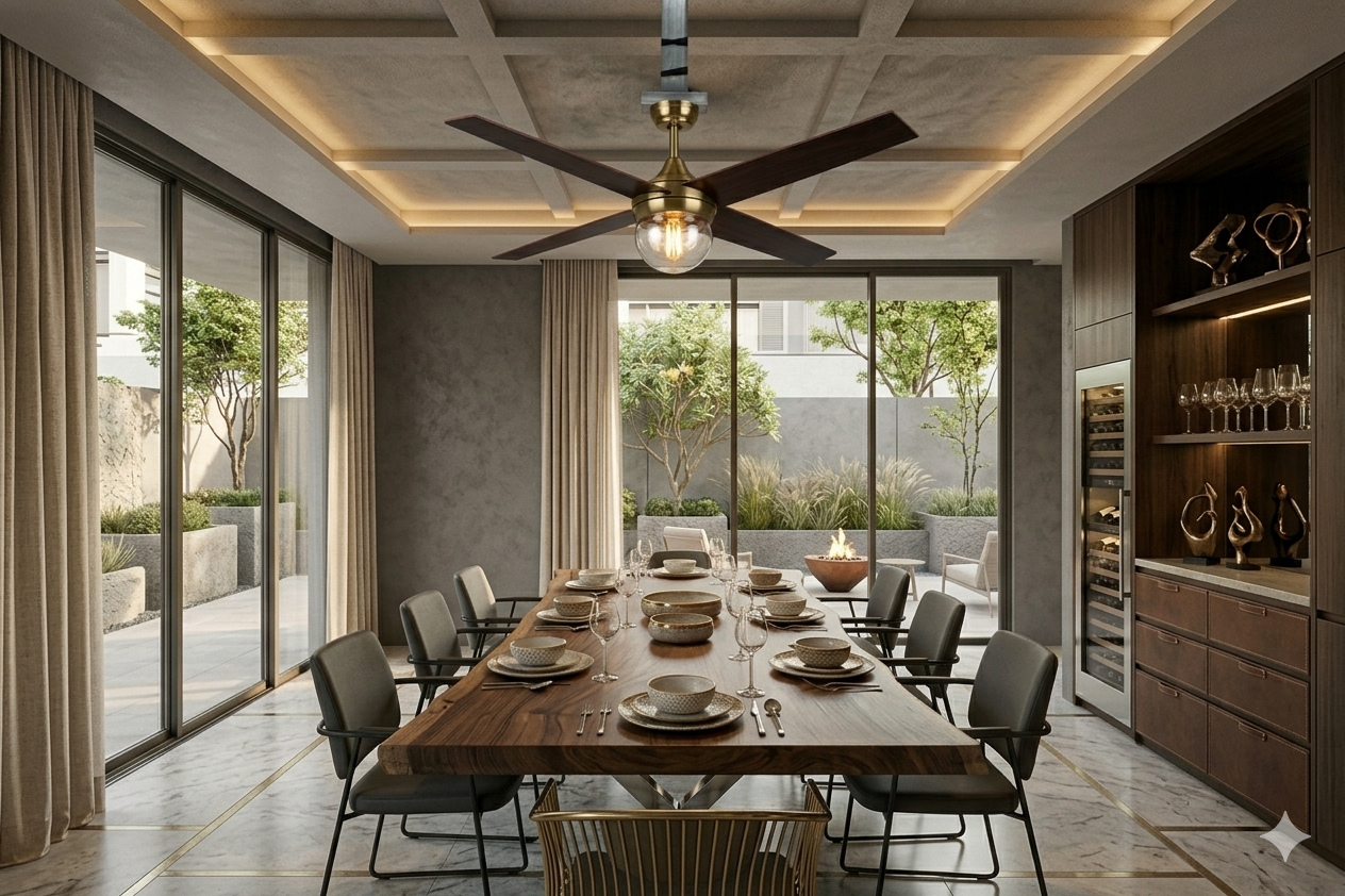 Ventilador de Techo LED TENERIFE Cuero | Níquel