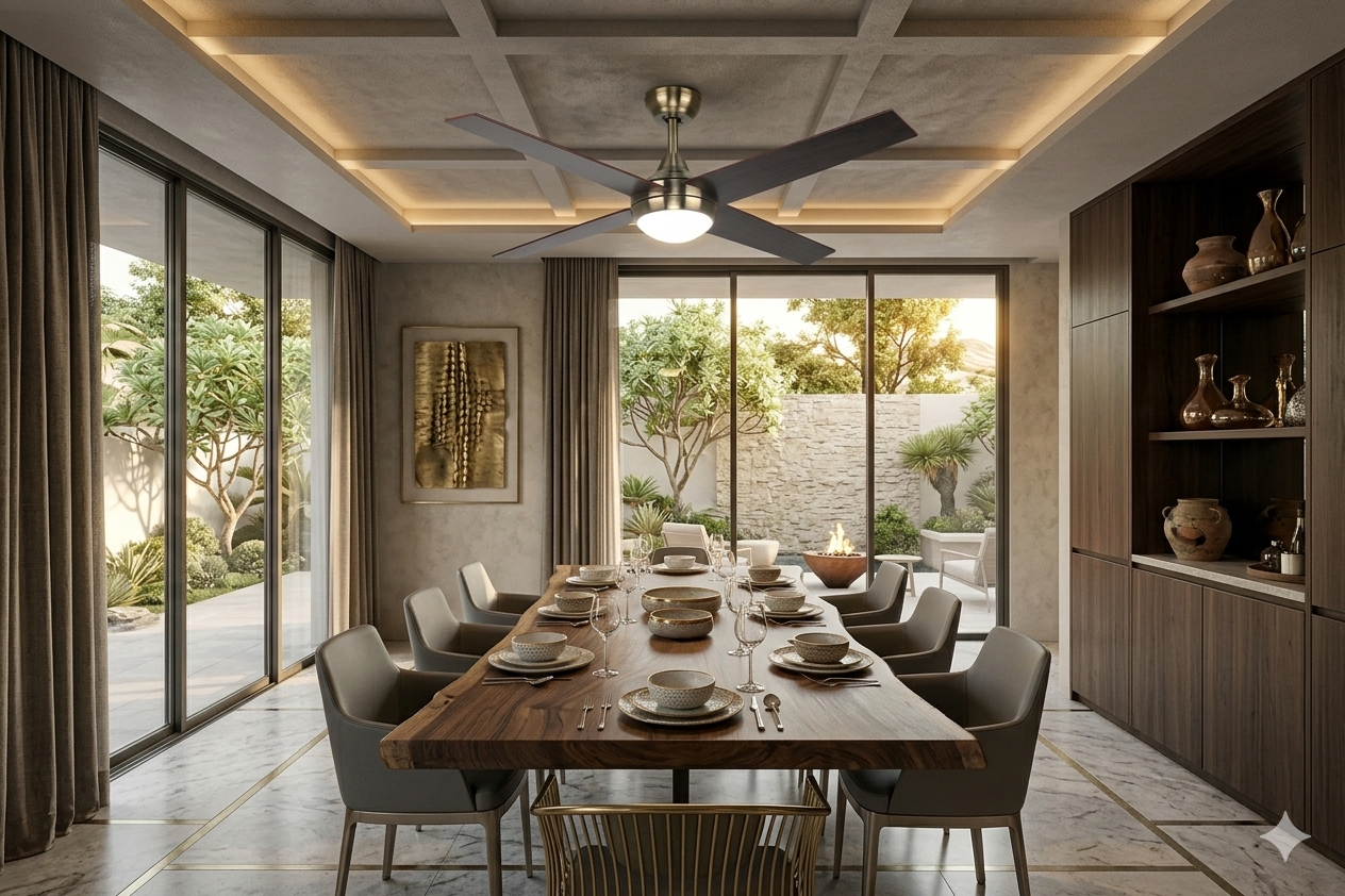 Ventilador de Techo LED TENERIFE Cuero | Níquel