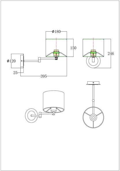 Aplique de Pared Articulable con Pantalla Metal y Lino Basilea