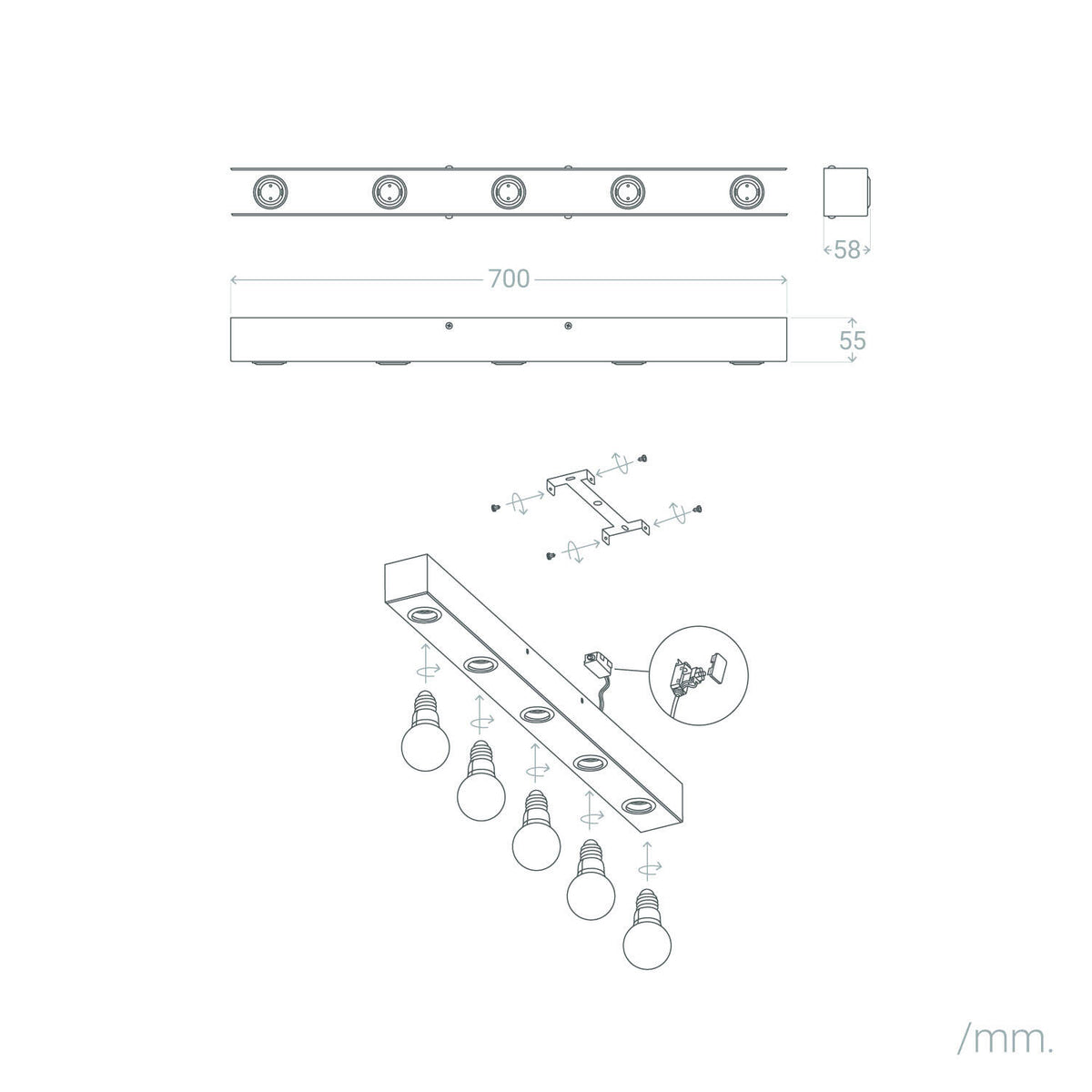 Aplique de Pared Baño Metal 5 Focos Aizkra