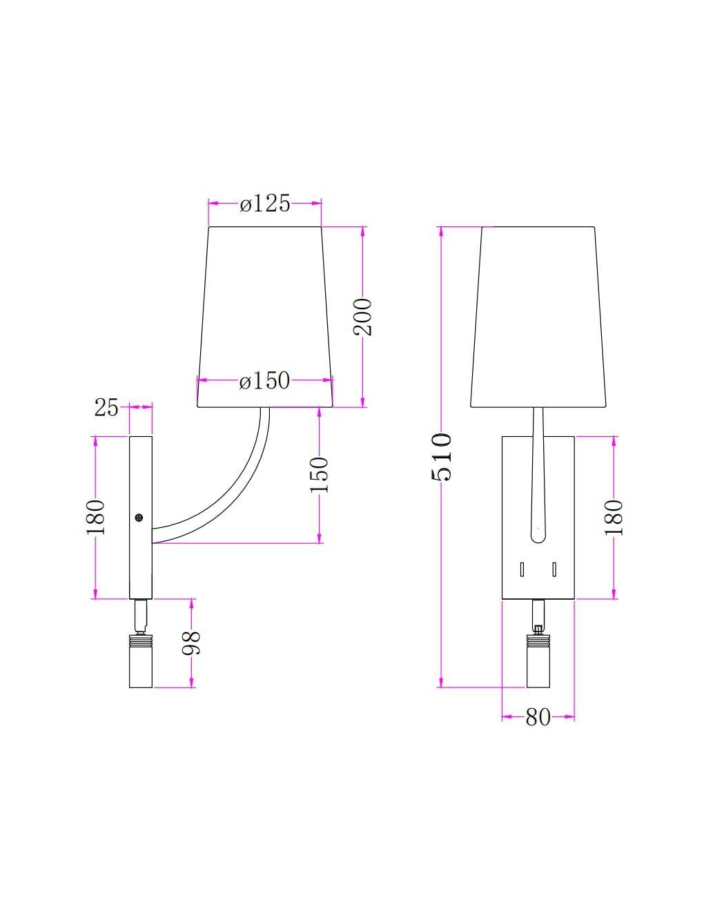 Aplique de Pared con Pantalla de Metal y Lino con Luz de Lectura Suite