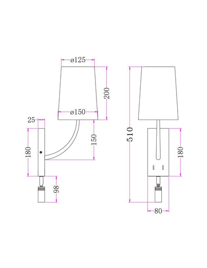 Aplique de Pared con Pantalla de Metal y Lino con Luz de Lectura Suite