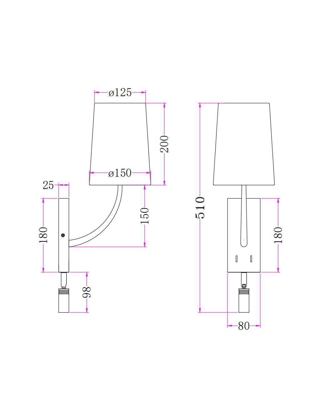 Aplique de Pared con Pantalla de Metal y Lino con Luz de Lectura Suite
