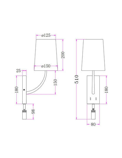 Aplique de Pared con Pantalla de Metal y Lino con Luz de Lectura Suite