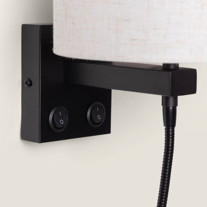 Aplique de Pared con Pantalla Metal y Lino con Luz de Lectura Ozu