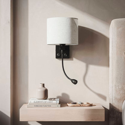 Aplique de Pared con Pantalla Metal y Lino con Luz de Lectura Ozu