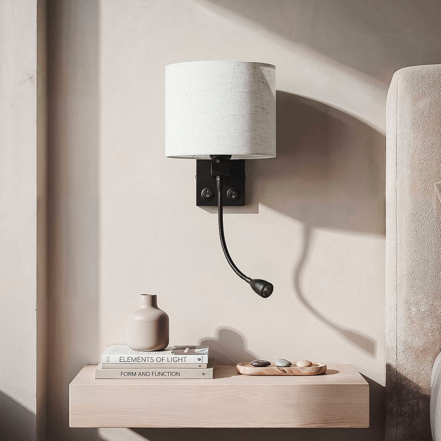 Aplique de Pared con Pantalla Metal y Lino con Luz de Lectura Ozu