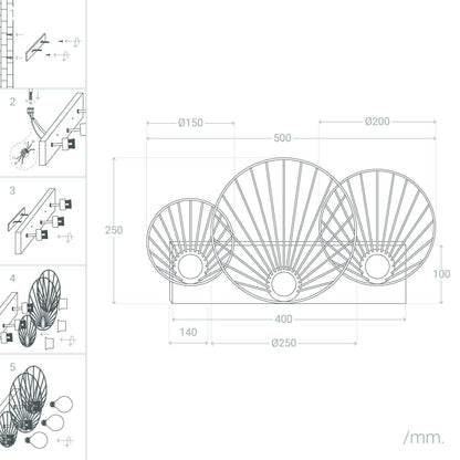 Aplique de Pared de Metal 3 Focos Kibanda Koto