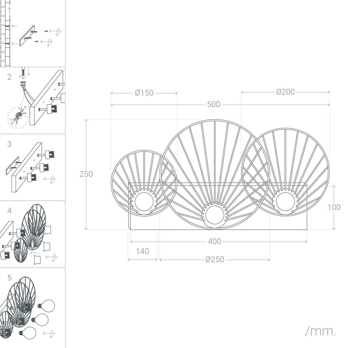 Aplique de Pared de Metal 3 Focos Kibanda Koto