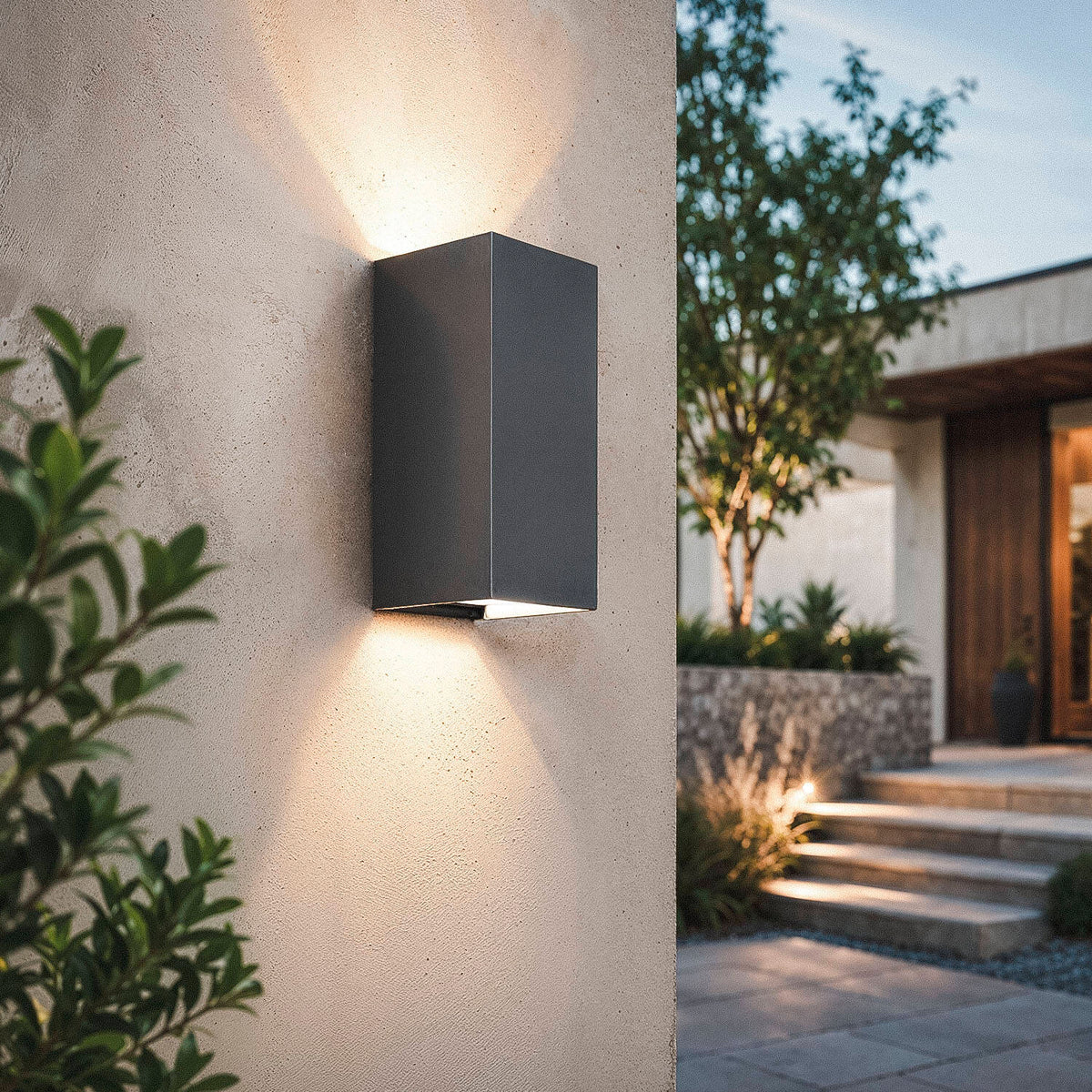 Aplique de Pared Exterior LED 10W Aluminio Iluminación Doble Cara CCT Seleccionable Denny Square Large