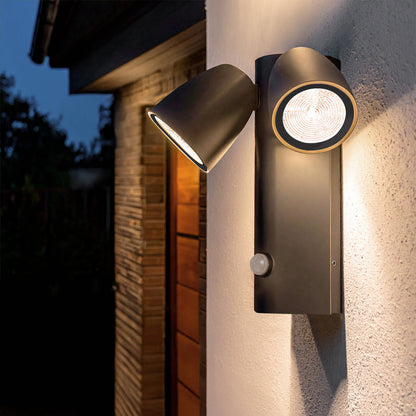 Aplique de Pared Exterior LED 12W Aluminio con Sensor de Movimiento PIR Abel Dos Focos