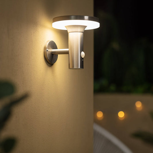 Aplique de Pared Exterior Solar LED Helios Acero Inoxidable con Detector de Movimiento PIR