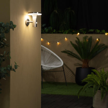 Aplique de Pared Exterior Solar LED Helios Acero Inoxidable con Detector de Movimiento PIR