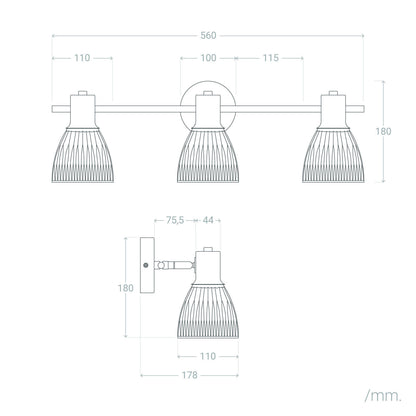 Aplique de Pared Metal y Cristal Aron 3 Focos