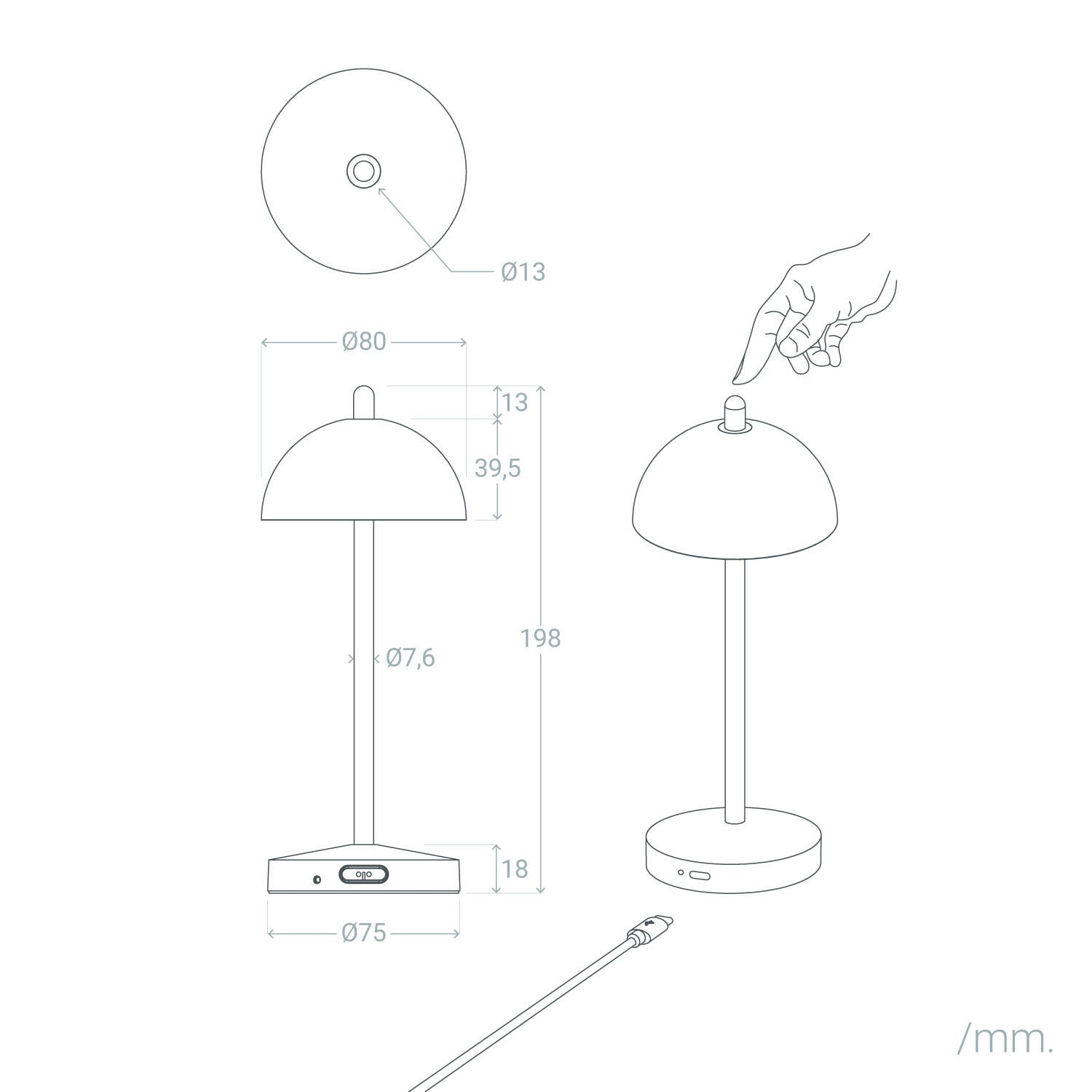 Lámpara de Mesa LED Portátil para Exterior Metal con Batería Recargable Pirinoa