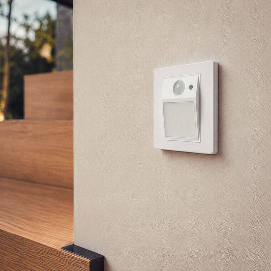 Baliza de Pared LED Empotrable con Sensor PIR y Crepuscular Olite para Caja Universal