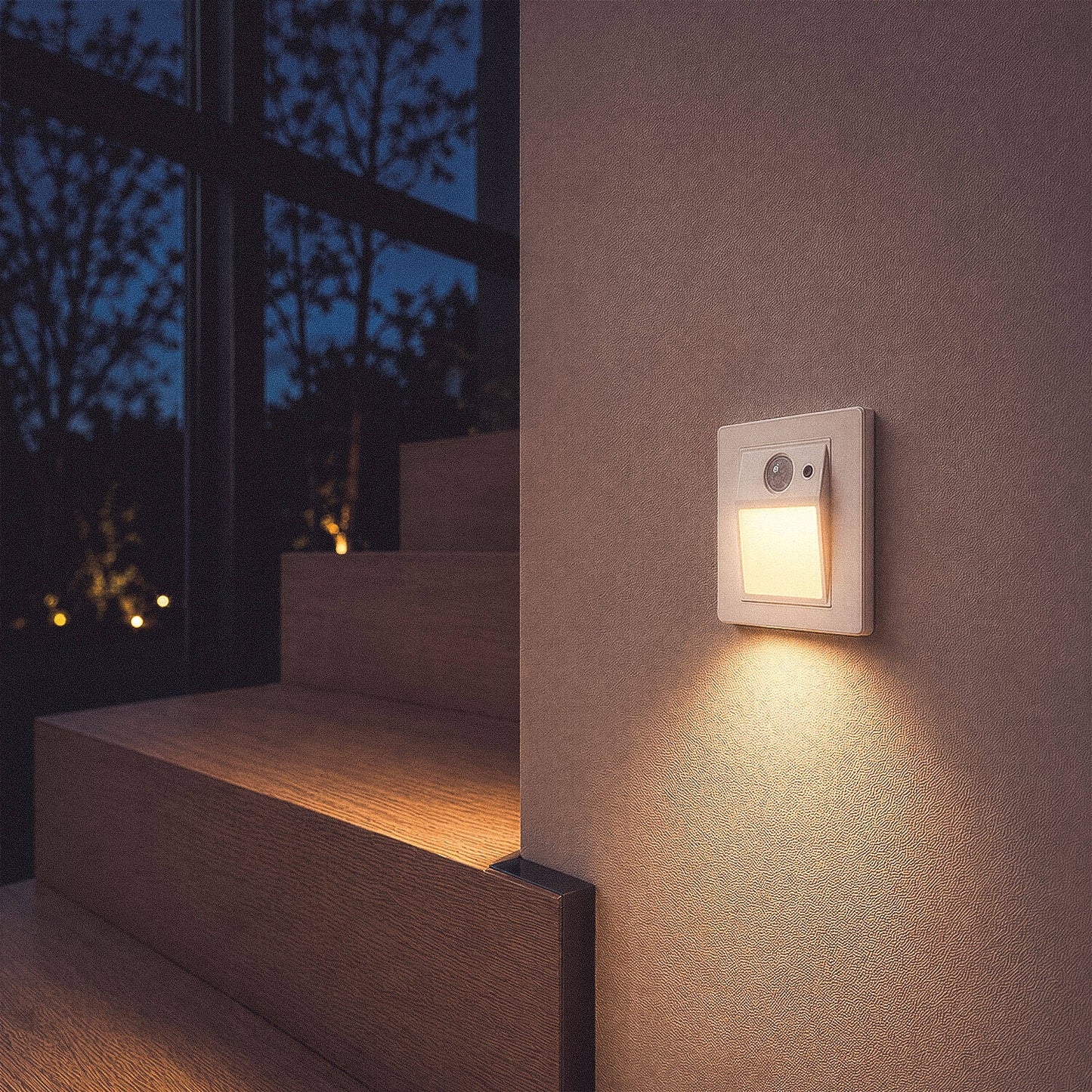 Baliza de Pared LED Empotrable con Sensor PIR y Crepuscular Olite para Caja Universal