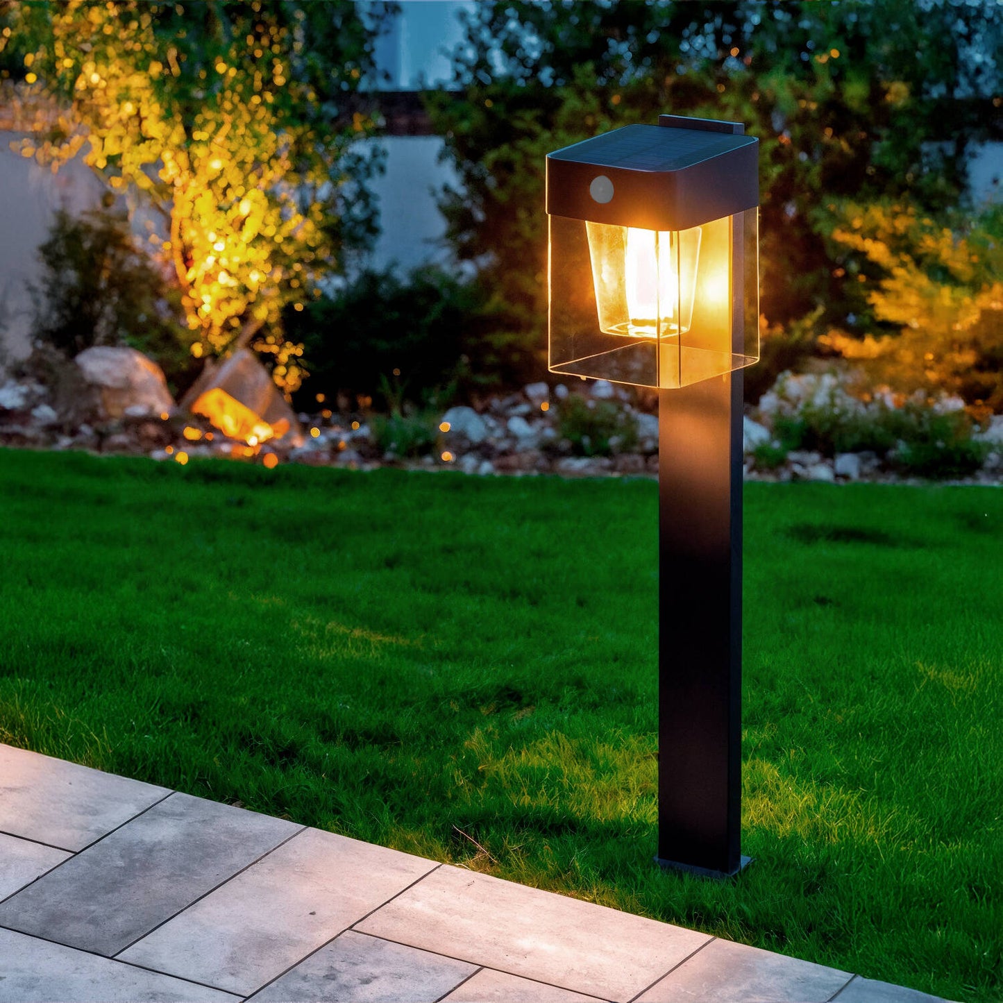 Baliza de Pie Exterior Solar LED 1,5W 46cm Aluminio con Sensor de Movimiento Efren Square