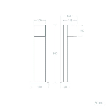 Baliza Exterior LED 10W Superficie Pie 80cm Aluminio Denny L