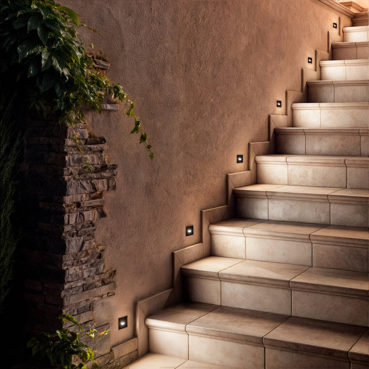 Baliza Exterior LED 2W Empotrable Aluminio Pared Cuadrado Negro Guell